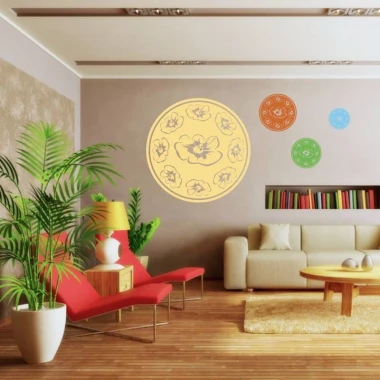 Abstract decorative sticker 2022 - Living room setup with beige walls and light-colored furniture.