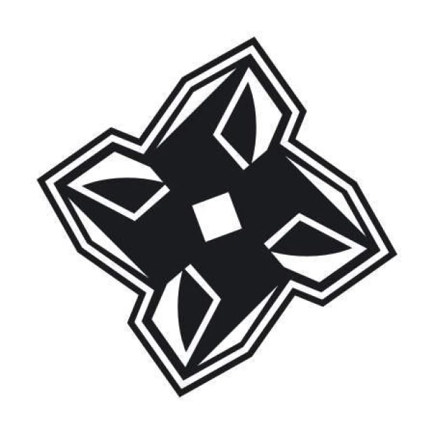 Abstract decorative sticker 2024 - Graphic design featuring a symmetrical black shape with sharp edges.