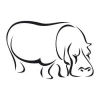 Decorative hippo sticker 2009 - Graphic design. Contour hippo with rounded shapes and simple lines.