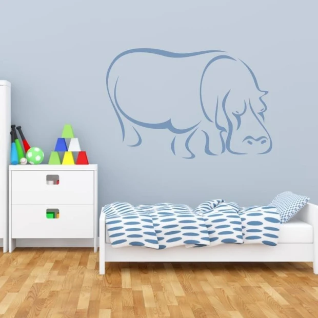Hippo decorative sticker 2009 - Ideal for a child\'s room with light walls, wooden floor, and white furniture.