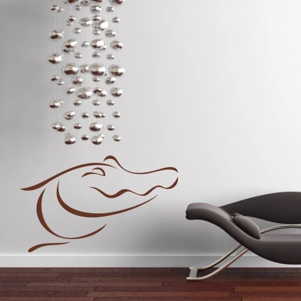 Crocodile decorative sticker 2010 - Living room setup with light walls, wooden floor, and modern furniture.