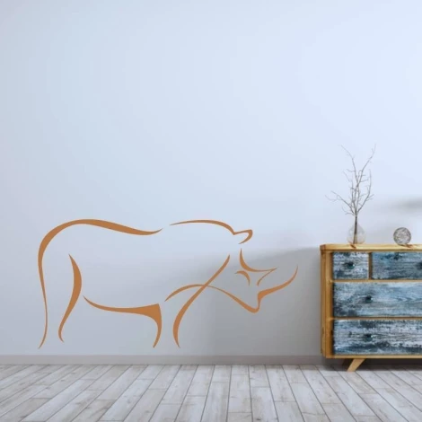 Decorative rhino sticker 2002 - Styled in a room with light-colored walls and natural wood furniture.