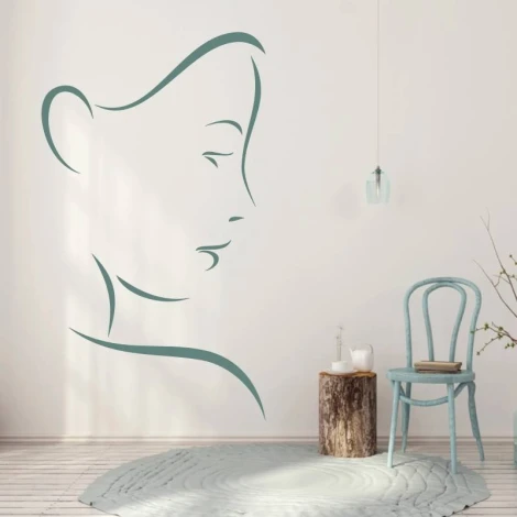 Decorative face sticker 2029 - Room arrangement with light-colored walls and minimalist furniture.