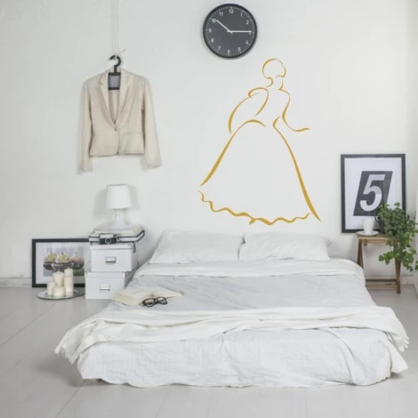 Decorative silhouette sticker 2035 - Bedroom design with light-colored walls and a bed with white bedding.