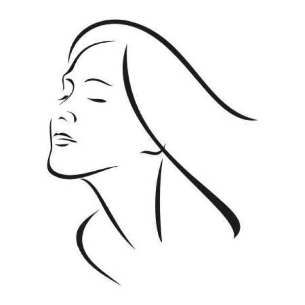 Decorative sticker face 2032 - Graphic design of a simple line drawing of a face with closed eyes and flowing hair.