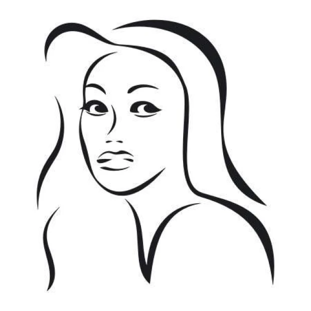 Decorative sticker of a woman\'s face 2038 - Graphic design featuring a stylized woman with long hair in shades of black.