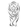 Decorative sticker of a standing tiger with clear contours and dynamic lines.