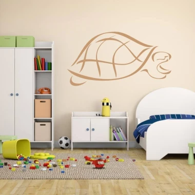 Turtle sticker 1999 - Decor for a child\'s room. Light-colored walls, white furniture, wooden floor.