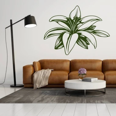 Flower sticker 2046 - Living room setup with light-colored walls, brown sofa, and black lamp.