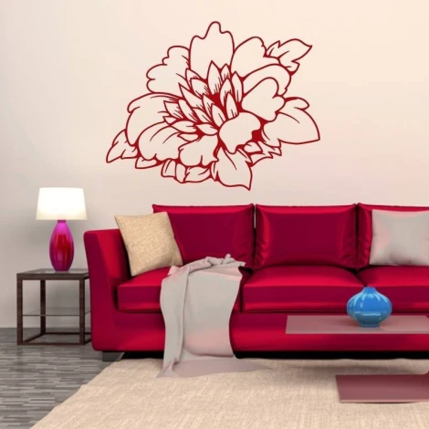 Flower sticker 2083 - Living room setup with a red sofa, light walls, and a table with a lamp beside it.