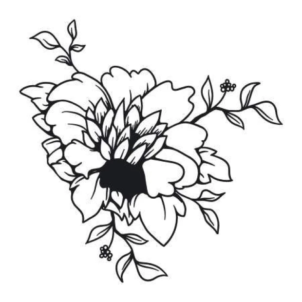 Flower sticker 2084 - Graphic design. Large flower with leaves in shades of black and white.