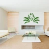Flower sticker 2053 - Living room setup with light walls, minimalist furniture, and large windows.