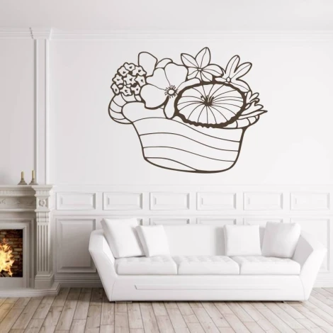 Flower sticker in a basket 2052 - Living room decor with light walls and minimalist furniture.