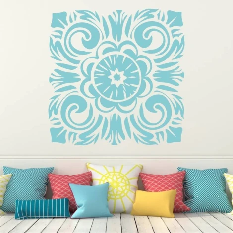 Ornament sticker 2071 - Graphic design featuring a symmetrical floral motif in shades of blue.