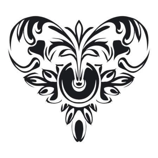 Heart ornament sticker 2072 - Graphic design featuring a symmetrical heart shape with ornate details and curves.
