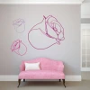Rose bud sticker 2080 - Living room arrangement. Light-colored wall, pink sofa, minimalist style.