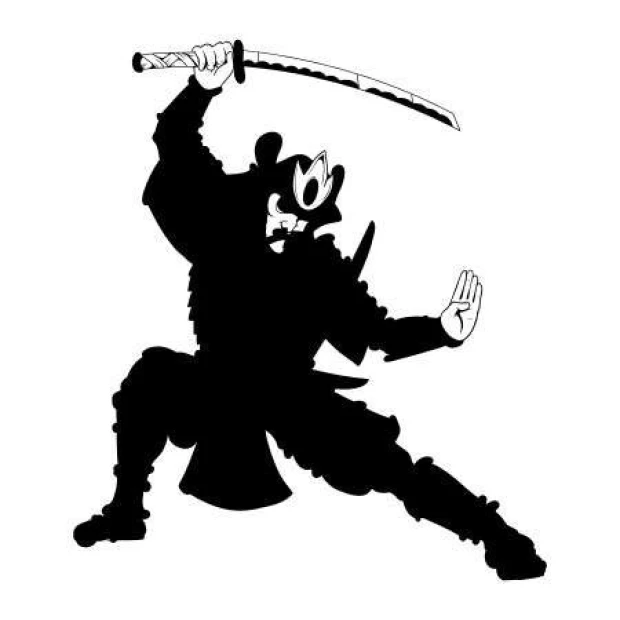 Samurai sticker 2073 - Graphic design featuring a samurai in a dynamic pose, holding a sword with clear outlines.