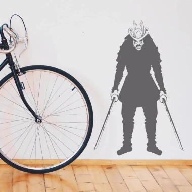 Samurai sticker 2074 - Room setup with light-colored wall, wooden floor, and a bike nearby.