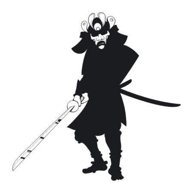 Samurai sticker 2076 - Graphic design featuring a black samurai with a sword and detailed helmet accents.