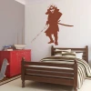 Samurai sticker 2076 - Bedroom decor with light-colored walls and furniture in shades of brown and red.