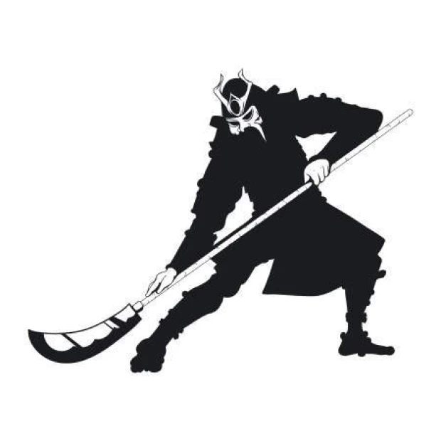 Samurai sticker 2077 - Graphic design featuring a black samurai with a long sword in a dynamic pose.