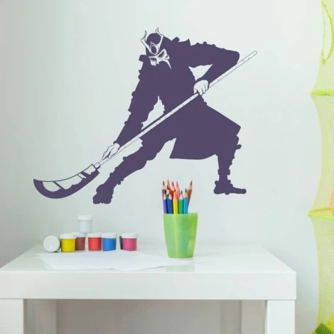 Samurai sticker 2077 - Decor for a child\'s room. Light-colored walls and minimalist furniture.