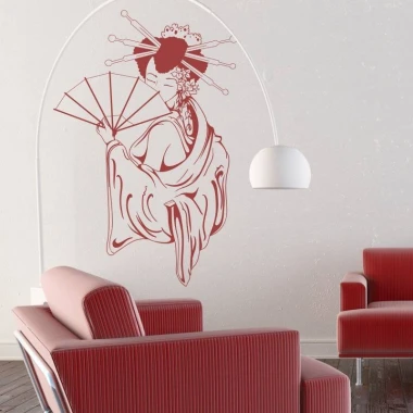 Geisha wall sticker 2056 - Living room decor with light walls and red furniture accents.