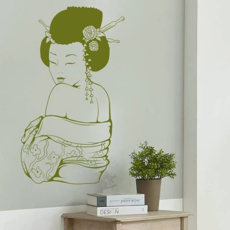 Geisha wall sticker 2057 - Room decor with light-colored walls and natural wood furniture.