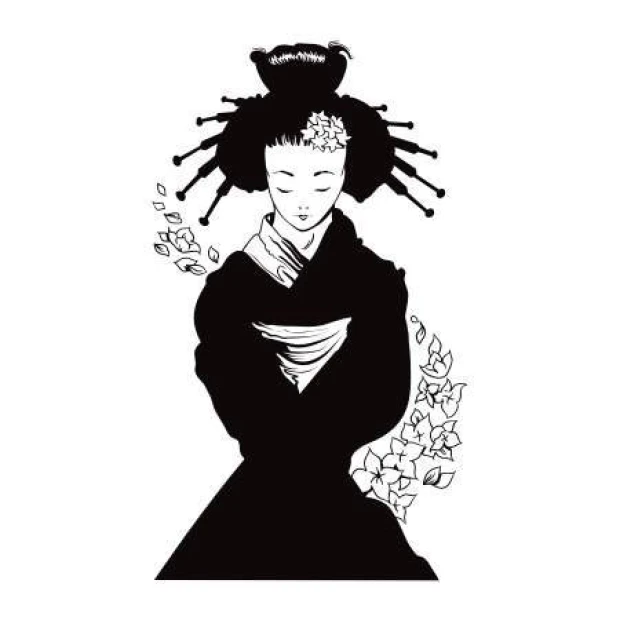 Wall sticker geisha 2058 - Graphic design. Woman in kimono with flowers in the background.