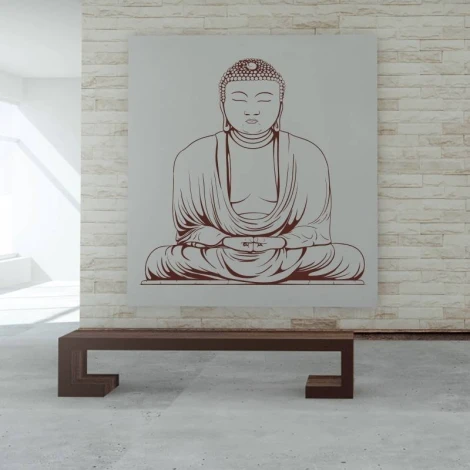 Wall sticker of Buddha statue 2059 - Modern living room decor with light walls and minimalist furniture.