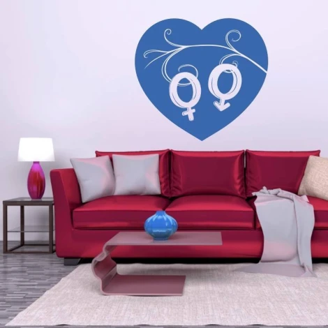 Heart wall sticker 2060 - Living room decor. Light-colored walls, red sofa.