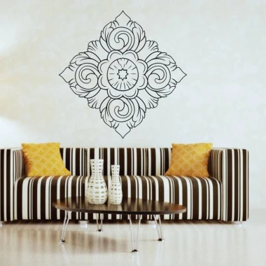 Geometric pattern sticker 2070 - Living room decor with light-colored walls, striped sofa, and polka dot cushions.