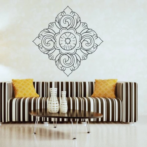 Geometric pattern sticker 2070 - Living room decor with light-colored walls, striped sofa, and polka dot cushions.