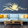 Decorative heron sticker 2122 - Living room setup with dark walls, light sofa, and cushions.