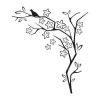 Decorative sticker tree bird 2115 - Graphic design featuring a branch with flowers and a bird.