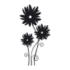 Decorative sticker flowers 2112 - Graphic design featuring three black flowers with round centers and spiral stems.