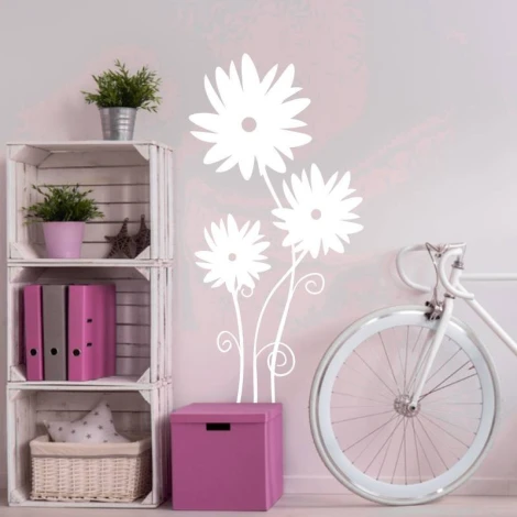 Decorative flower sticker 2112 - Room arrangement with light-colored walls and Scandinavian-style furniture.