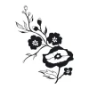 Decorative sticker flowers 2113 - Graphic design featuring black flowers and leaves on a white background.