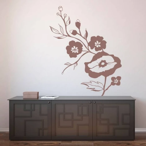 Decorative flower sticker 2113 - Living room setup with light-colored wall and dark furniture.