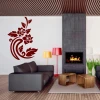 Decorative sticker with leaves and flowers 2126 - Living room arrangement with light walls, dark furniture, and a fireplace.