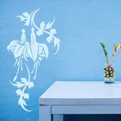 Decorative plant-themed sticker 2119 - Room arrangement with blue walls and simple light-colored furniture.