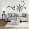 Decorative plant ornament sticker 2129 - Living room setup with gray walls, light sofa, and glass table.