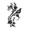 Decorative sticker bird 2124 - Graphic design. Black bird on a branch with flowers and leaves.