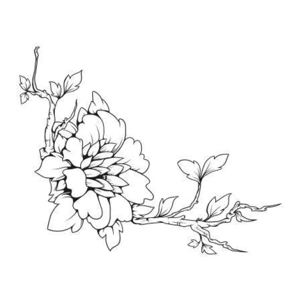 Wall sticker branch flowers 2110 - Graphic design featuring a black and white branch with flowers and leaves.