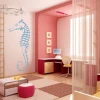 Seahorse wall sticker 2108 - Decor for a child\'s room with pink and white walls.