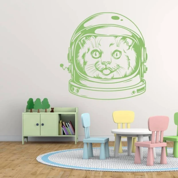 Cat wall sticker 2086 - Decor for a child\'s room with light-colored walls and pastel furniture.