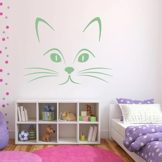 Cat wall sticker 2109 - Decor for a child\'s room with light-colored walls and white furniture.