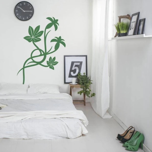Flower wall sticker 2091 - Bedroom decor with light walls, white bedding, and a minimalist style.