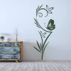 Wall sticker of flowers and butterflies 2089 - Room decor with light-colored walls and Scandinavian wooden furniture.