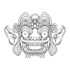 Wall sticker Bali mask 2095 - Graphic design with large eyes, ears, flowers, and plant details.